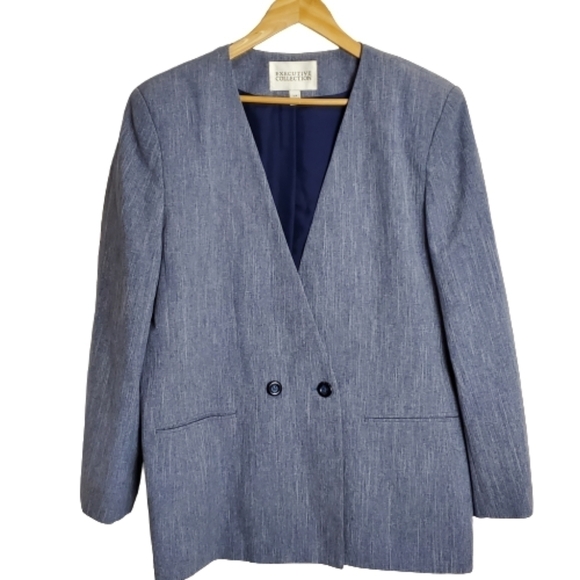 Vintage 90's Executive Collection Double Breasted Blue Blazer Size 14 - Picture 1 of 10